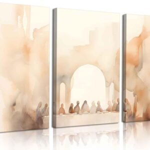 3Pcs Wall Art Christian Watercolor Retro Jesus Wall Decor Pictures Bible Stories Prints Minimalist Religious Faith God Paintings for Dining Room Home Decoration, 16x24in