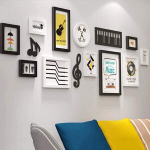 Photo Wall Solid Wood Photo Wall Music Wall Hanging Picture Frame Combination Wall Decoration Living Room Sofa Children Room Background Wall (Color :