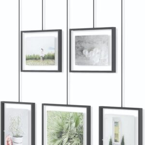 Exhibit Picture Frame Gallery Set, Adjustable Wall Collage Displays Five Photos (Two 4x6" and Three 5x7"), Set of 5, Black
