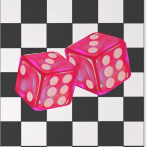 Y2k Black and White Plaid Wall Art Vintage Pink Lucky Dice Poster Trendy Girly Aesthetic Canvas Prints Bar Cart Wall Decor for Living Bedroom Dorm 12X16 inch Unframed