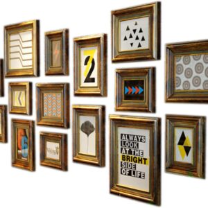 Photo Frame Wall Retro Photos Background Wall Hanging Pictures Frames Decoration Solid Wood 15 Frame Combination High Permeability Plexiglass Thick Moisture-Proof Backboard Size: 180cm80cm