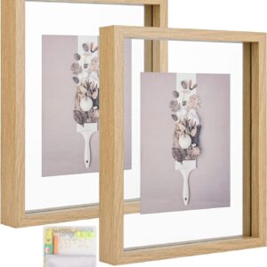 8x10 Floating Frame Set of 2,Double Glass Rustic Photo Frame for Wall Hanging or Tabletop Standing,Display Any Size Photo up to 8x10,Natural