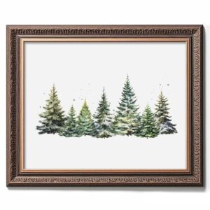 Christmas Tree Print, Winter Landscape, Watercolor Christmas Tree Painting Print, Pine Tree Art, Farmhouse Christmas wall art, Winter Wall Art