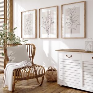 Neutral Botanical Prints Wall Art Decor Plant Minimalist Canvas Pictures Vintage Beige Wall Art Modern Farmhouse Line Poster  Abstract Painting Artwork for Bedroom 16x24 Inch Unframed Set of 3