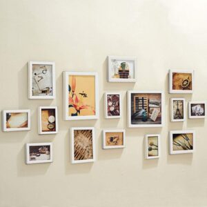 Photo Frame Wall Combination 15 Frames Hanging Photos Wall Retro Style Transparent Organic Sheet Size:150cm60cm White/Black/Brown/Wood Color/Blue Suitable for Living Room and Bedroom (Product K)