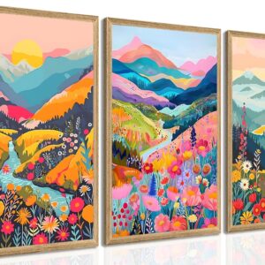 Colorful Mountain Poster Wall Art Set of 3  Watercolor Flower Picture Wall Decor Abstract Nature Landscape Artwork Paintings Print for Living Room Bedroom Office 16x12In Unframed